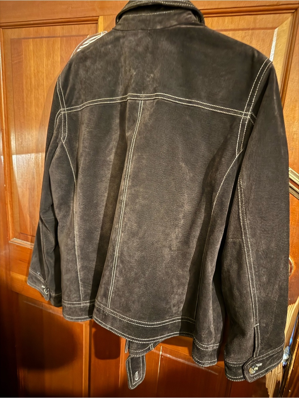 Men's Dark Brown Suede Zip Jacket with Contrast Stitching - Picture 6 of 6